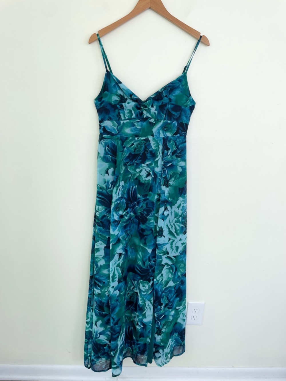 Lulu’s Beautiful Soul Teal Green Floral Print Twist-Front Maxi Dress M Medium - Picture 4 of 12